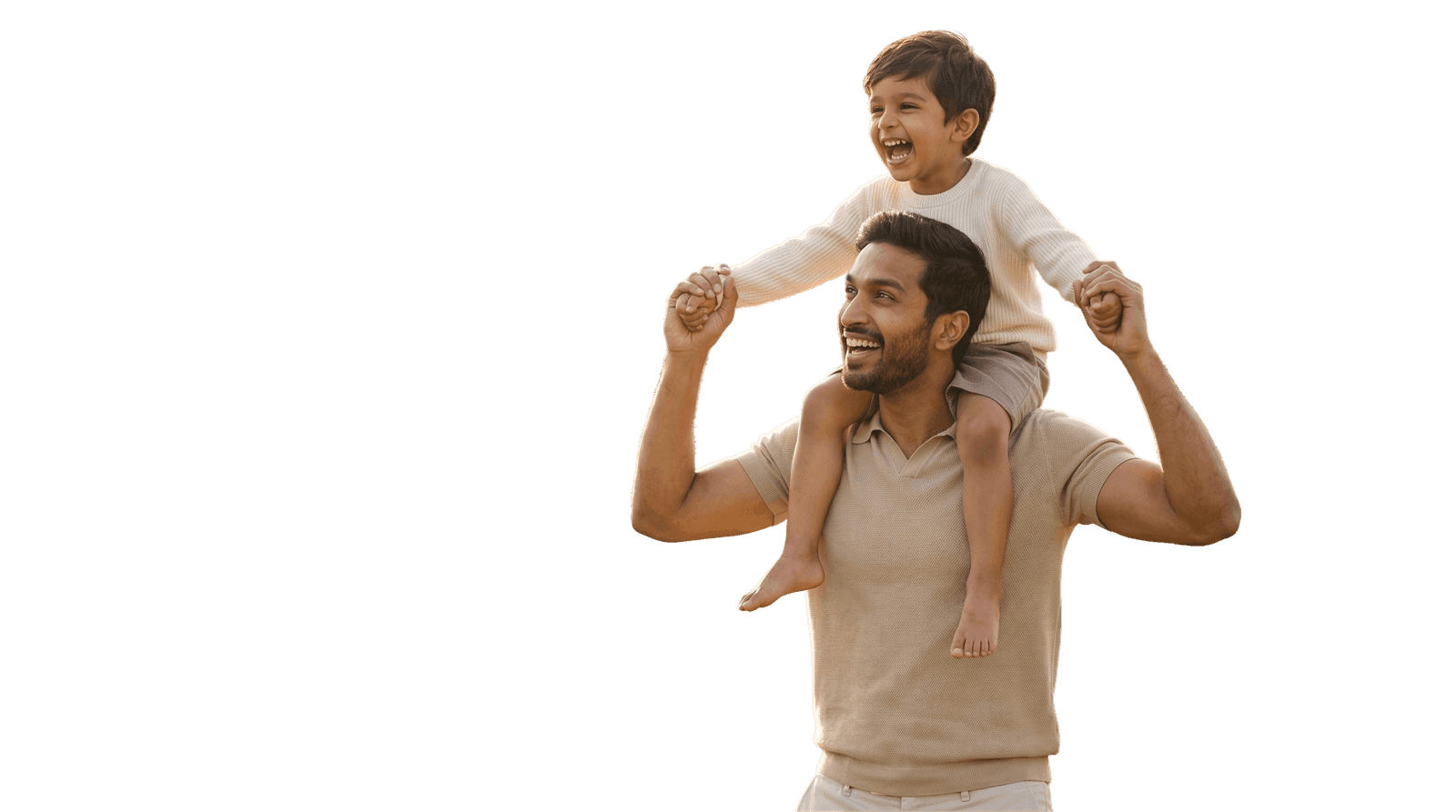 Father carrying son, representing optimized men's health