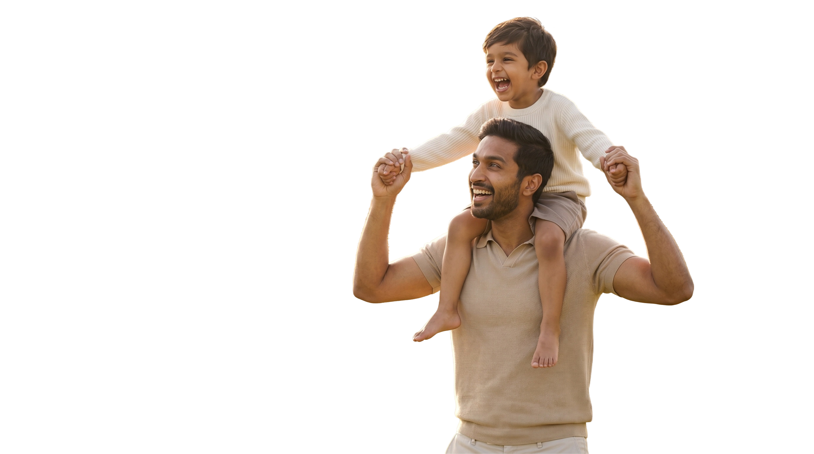 Father carrying son, representing optimized men's health